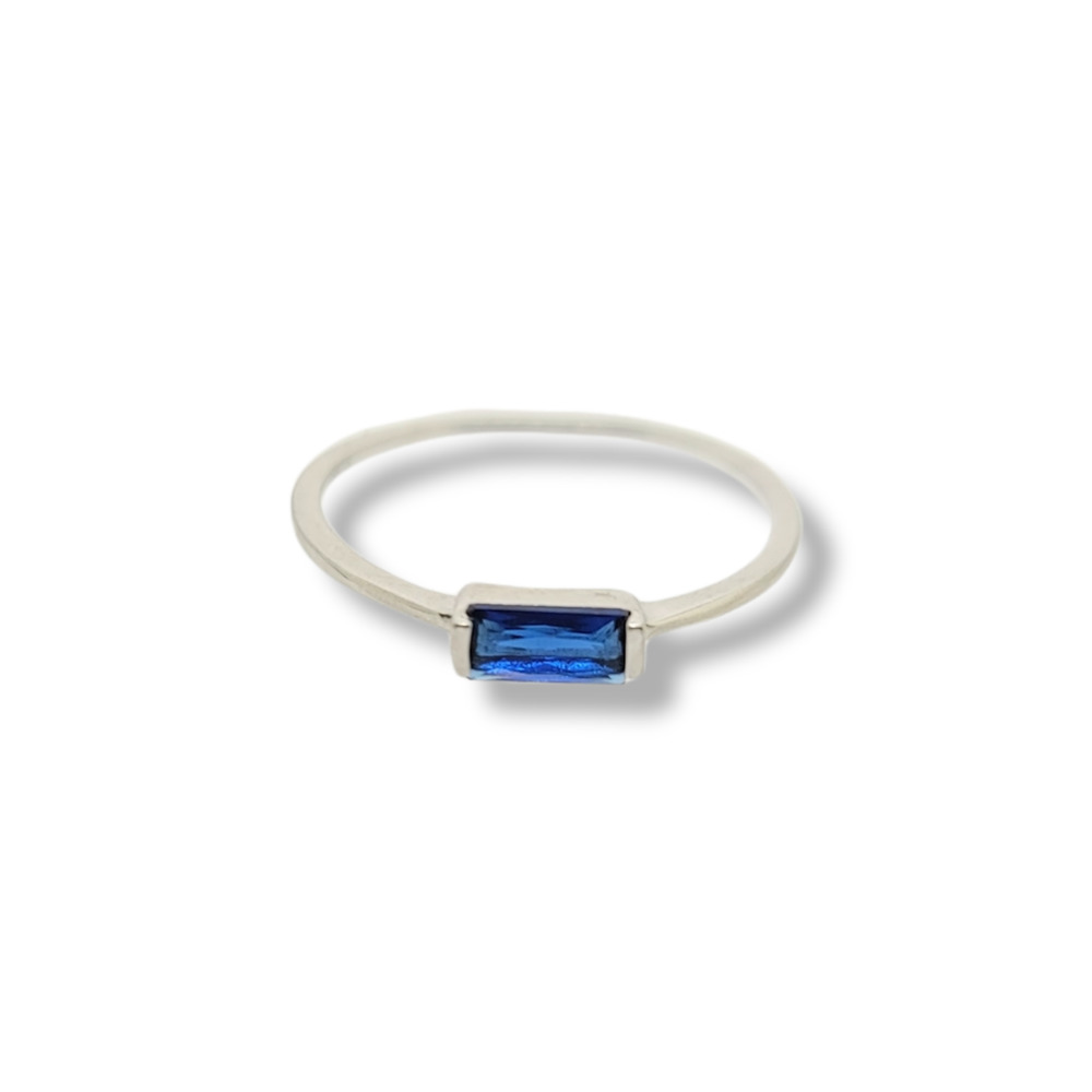 .25ct Simulated Sapphire Baquette Rhodium Plated 925 Solitaire Ring